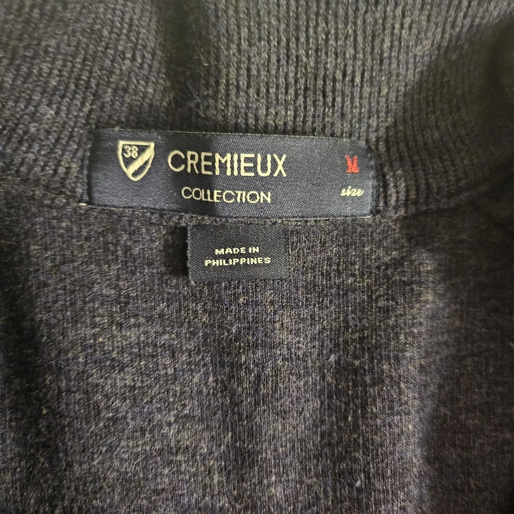 Cremieux Men's Blue 1/4 Button Mock Neck shoulder Patch‎ Pullover Sweater M